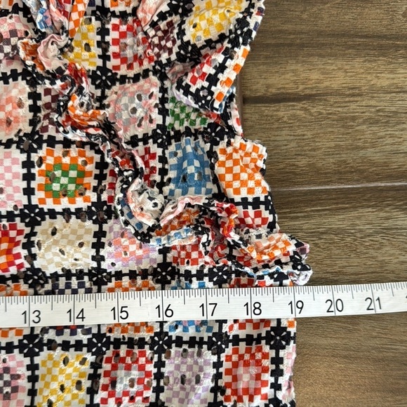 Maeve Ruffled Tie Waist Blouse in Colorful Granny-Square Eyelet Print, S - Picture 10 of 16